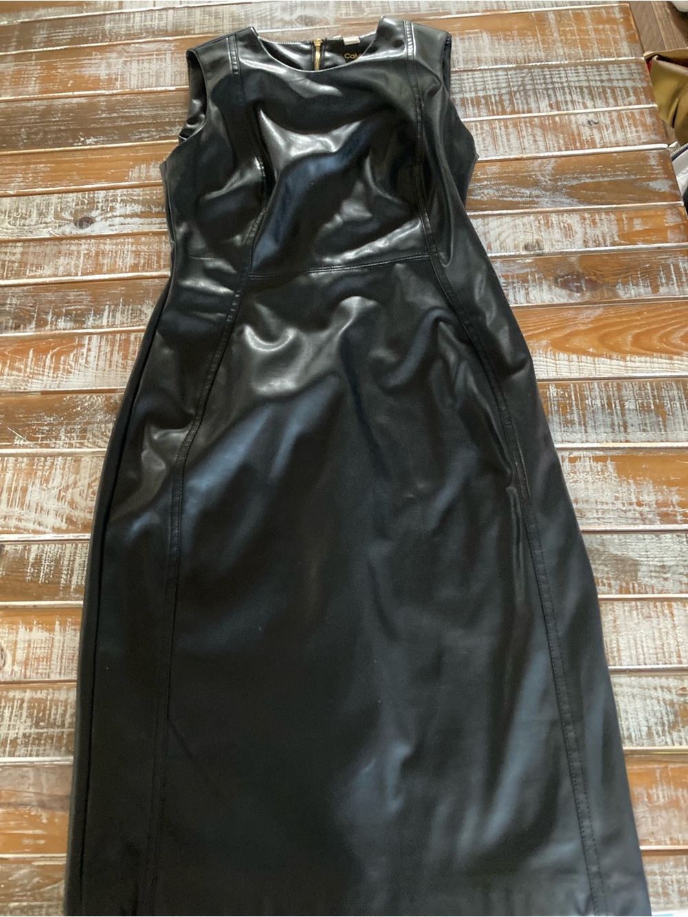 Calvin Klein Black Faux Leather Sheath Dress